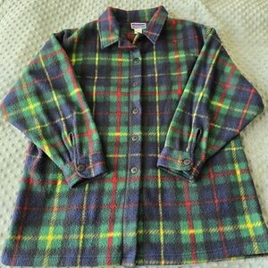 VTG Northcrest Bright Plaid Fleece Button Up Jacket Sz L